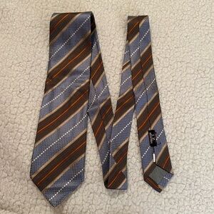 Vintage John Pickens men’s blue / brown / tan striped silk tie / box 10-59